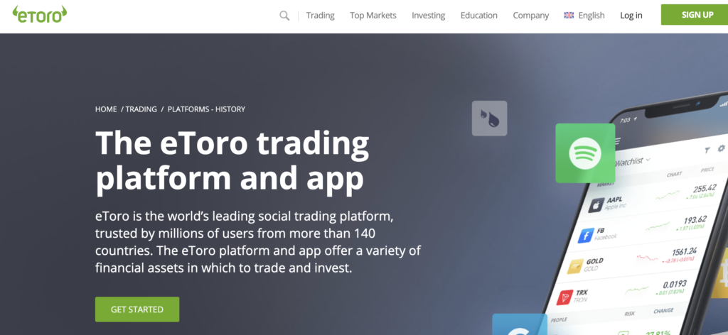 eToro Mobile trading app