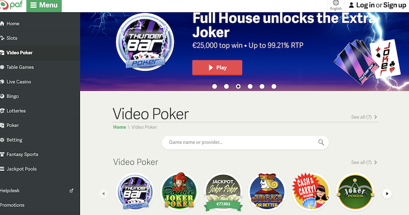 Paf bonus code video poker 